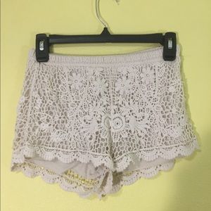 Cream color laced shorts